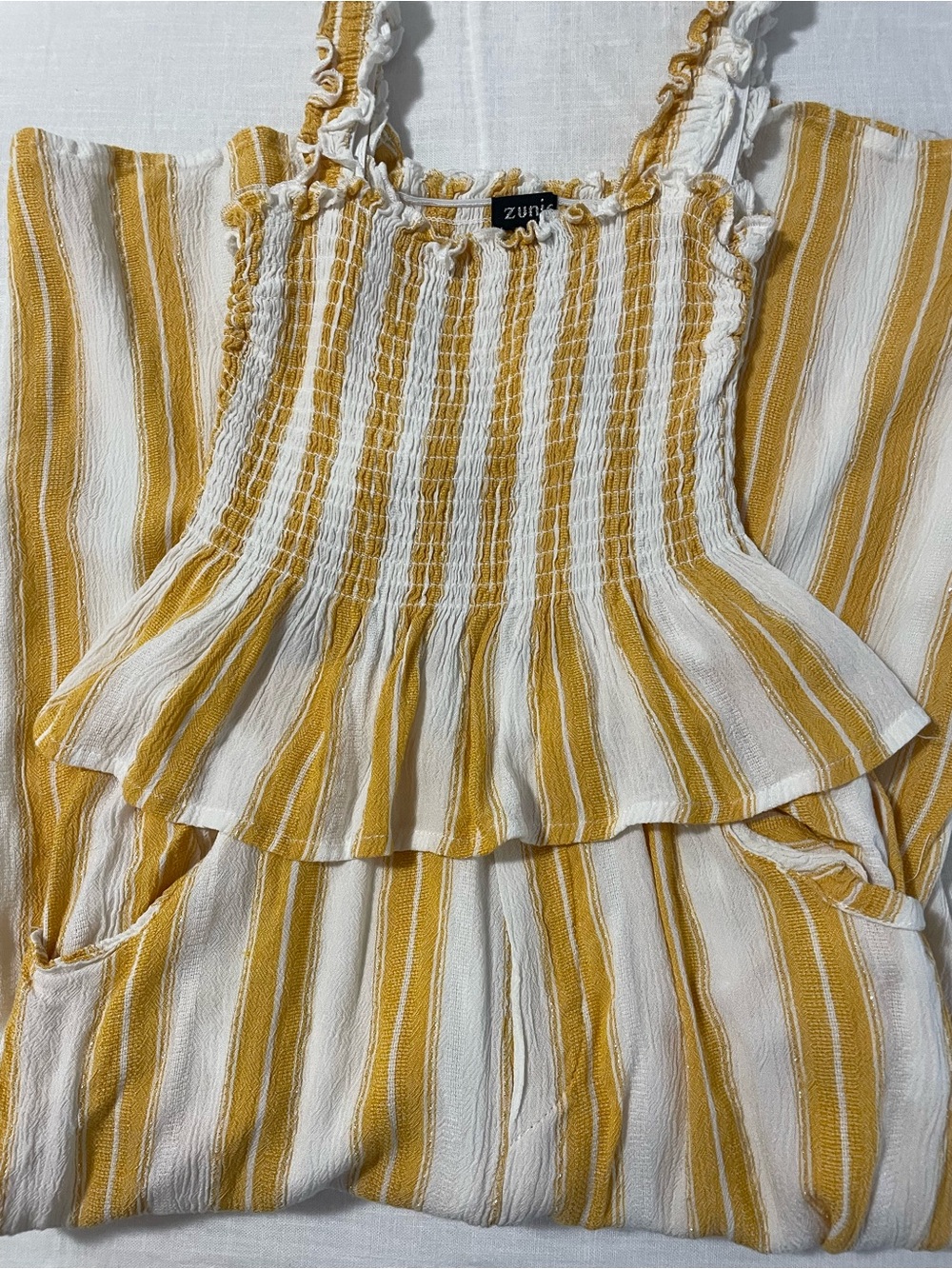 Zunie girls Yellow Stripe Smocked Ruffle Tank Top and wide leg pants